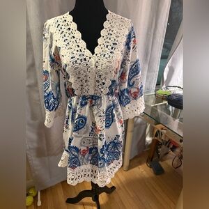 Blue and White Paisley Dress